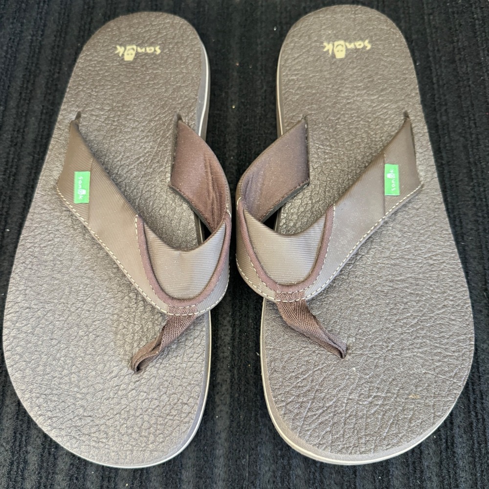 Sanuk Beer Cozy 2 Mens Flip Flops Brown Sandals SMS2839C Size 10